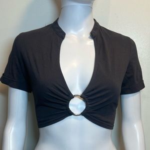 Grey crop top with O ring